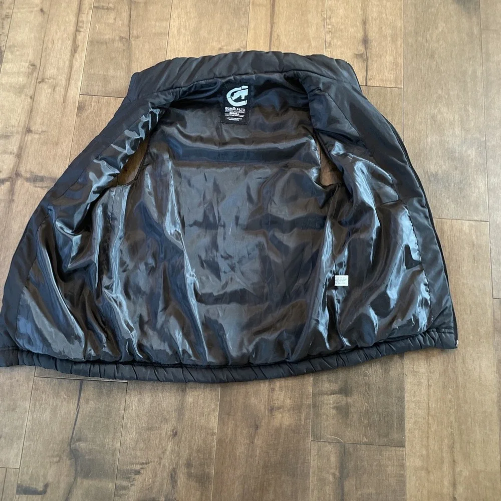 Ecko Unltd Mens Puffer Vest Size S Black Full Zip Pockets